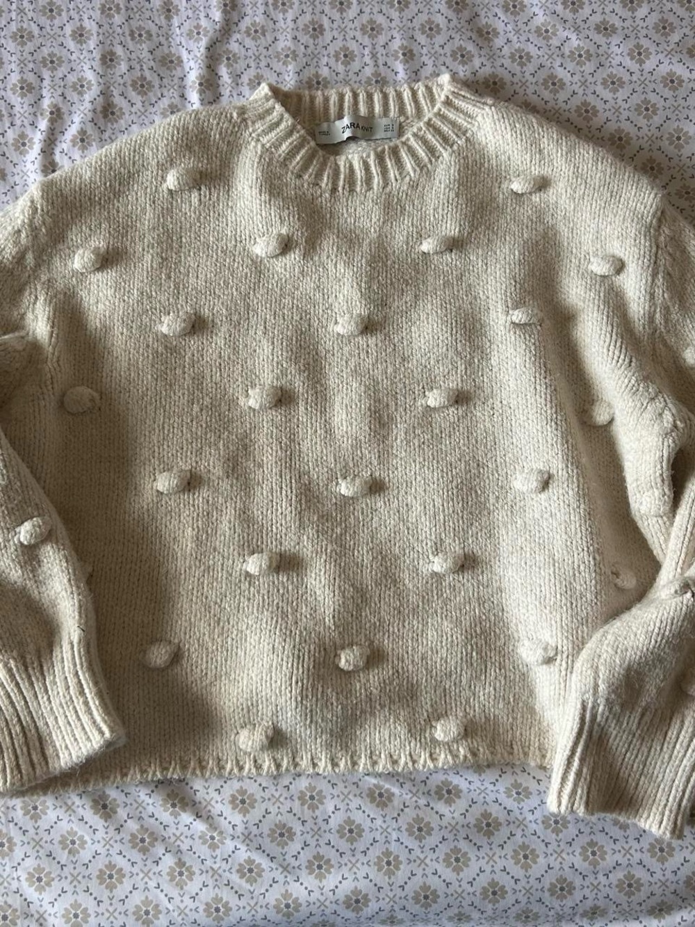 Zara Cream Pom-Pom Crewneck Sweater
